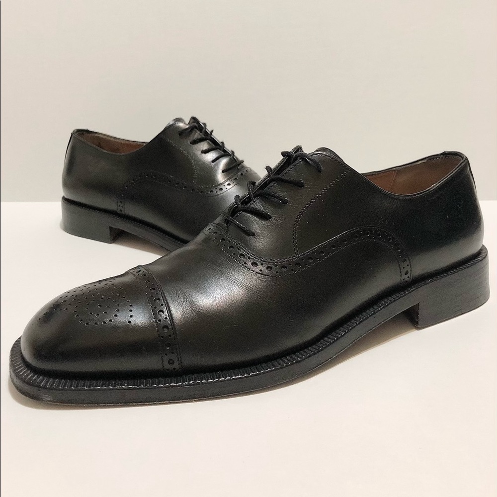 Salvatore Ferragamo Balmoral Cap Toe Black Oxfords Size 10 D